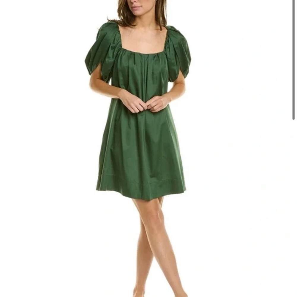 REBECCA TAYLOR Tulip-sleeve Cotton Dress In Emerald